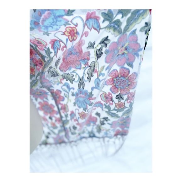 Japna Lounge Flocked Floral Duster Rainbow Sheer Burnout Fringe Kimono Sleeve S - Picture 10 of 10